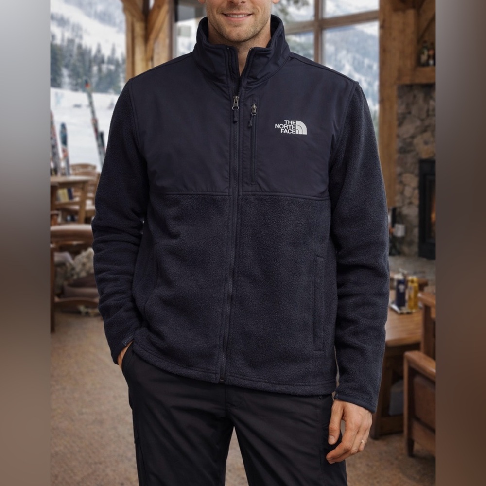 The North Face Fleece Jacket Full Zip Black Softshell Chest Panel Medium